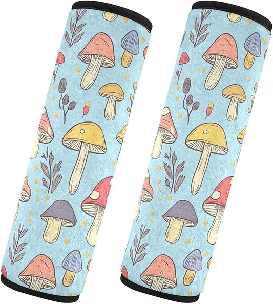 CHIFIGNO Pack of 2 Seat Belt Covers Cute Cartoon Mushrooms Seat Belt Cushion Cover Soft Shoulder Strap Covers Protect Your Neck and Shoulder