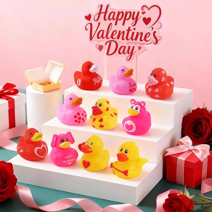 72 Pcs Valentine Rubber Ducks - Holiday Ducks Bag Fillers Ducking, Bathtub Toys, Party Favors, Classroom Game Prizes, Valentine Day Decorations