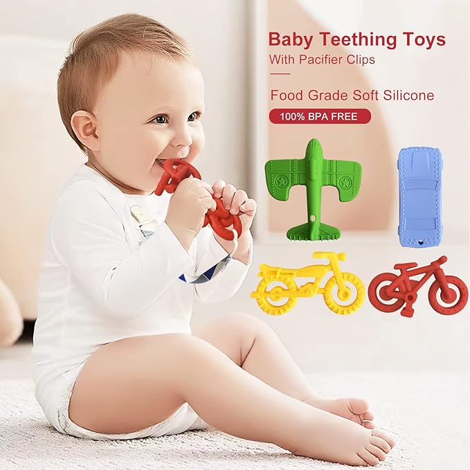 Teething Toys for Babies 6-12 Months 12-18 Months, Teether Toys, Baby Chew Toys, BPA Free Teething Toys, Baby Teether, Transportation Tools Shape Teethers, Baby Toys for Boys Girls (6 Pack)