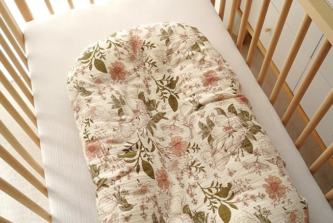 Little Jump Cotton Muslin Baby Lounger Covers, 2 Pack, Soft Removable Slipcovers for Newborn Infant Lounger, for Girls Boys (Blossom)
