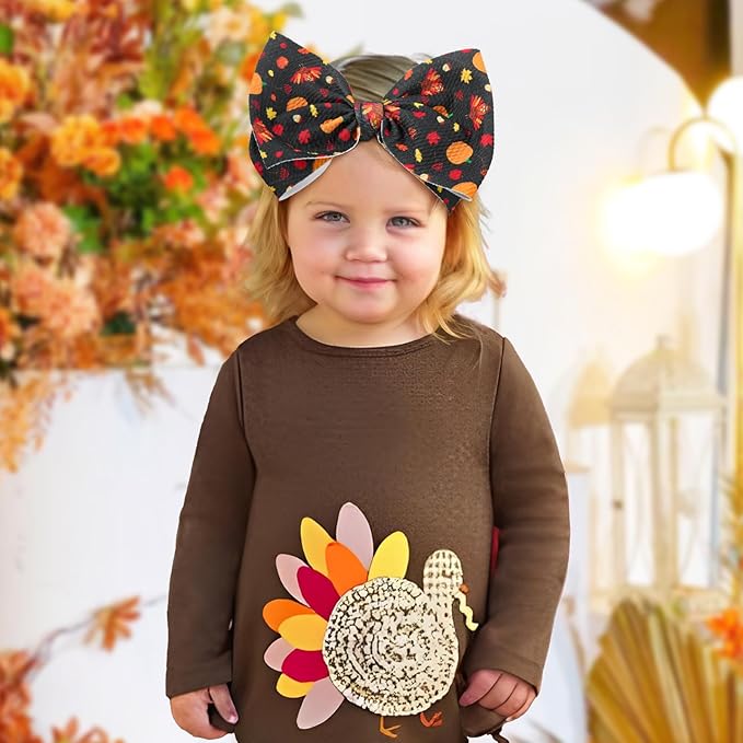 Thanksgiving Fall Baby Girl Bows Turkey Headbands for Baby Girls Handmade Maple Leaves Knotted Pumpkin Bows Autumn Holiday Gifts 2PCS