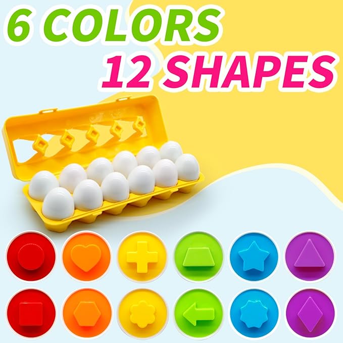WEEJOYGAM Toddler Montessori Toys for 1 2 3 Year Old Boy Girl Easter Eggs Basket Stuffers Birthday Gift, Sensory Color Sorting Matching Eggs for Toddlers 1-3 Educational Shape Sorter Puzzle Fine Motor