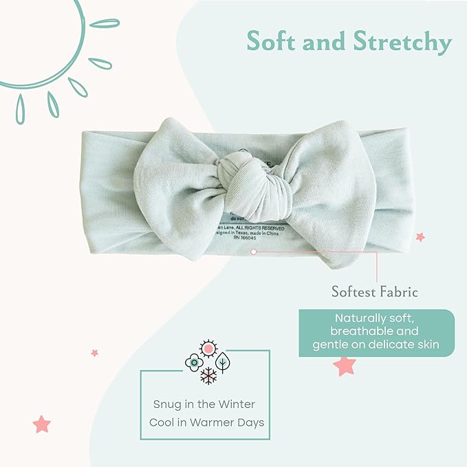 Caden Lane Baby Headwrap with Knotted Bow, Soft & Stretchy Bamboo Viscose, Comfortable Infant Hairband for Newborn & Toddler Girls, Ideal Gift for Baby Shower & Milestone Celebration, Lily Pad Green