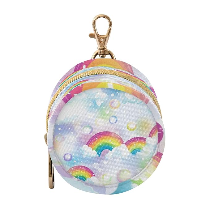 Pacifier Holder with Clip Pacifier Case for Diaper Bag Round Baby Pacifier Pouch Box Bag Portable Rainbow Clouds Dots White