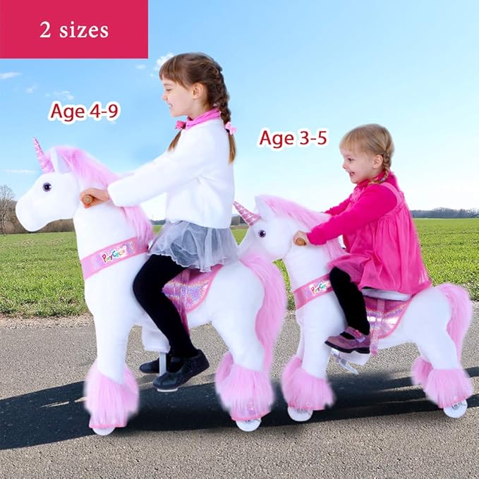 PonyCycle Model U-2021 Ride on White Horse Pink Unicorn Toy Plush Walking Animal Small Size for Age 3-5 Ux302