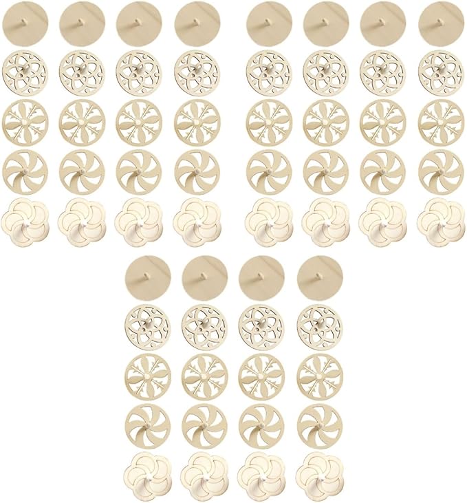60 Pcs Unfinished Wooden Spinning Tops for Kids - DIY Paintable Gyroscopes with 5 Different Shapes, Detachable Design for Easy Coloring, Ideal Family Gatherings and Parent-Child Games