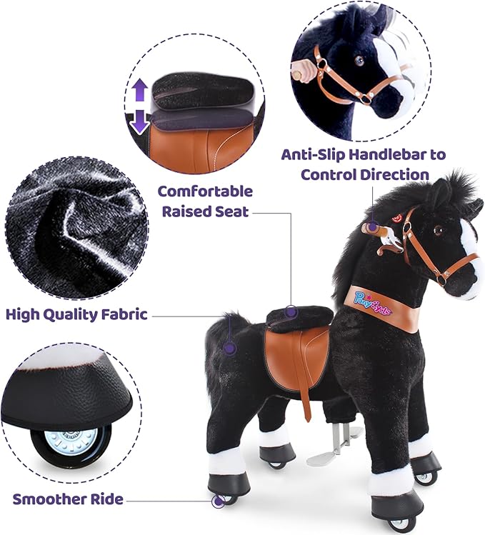PonyCycle Large Riding Horses for Big Kids Classic Model U (with Brake/ 42.5" Height/Size 5 for Age 7-12) Riding Pony Cycle U5 Mechanical Horse Black Ux526