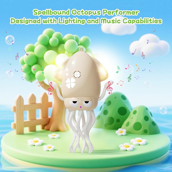Crawling Dancing Octopus Toy for Kids – Rechargeable Interactive Sensory Toy with LED Lights & Music, Fun Tummy Time Gift for Birthdays & Holidays (Off-White)