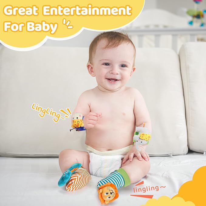 URMYWO Wrist Rattles for Baby - Rattle Socks - Foot Finder Set - Baby Toys for 0-12 Months Infant - Newborn Essentials - Early Learning Sensery Toys for Boy Girl as Shower Gifts Easter Basket Stuffer
