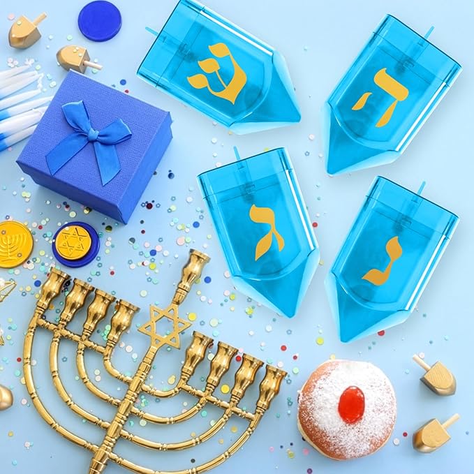 Large Fillable Dreidels for Hanukkah, Pack of 4 Plastic Dreidels Bulk, Blue Large Dreidels That Bring Joy and Tradition to Every Celebration