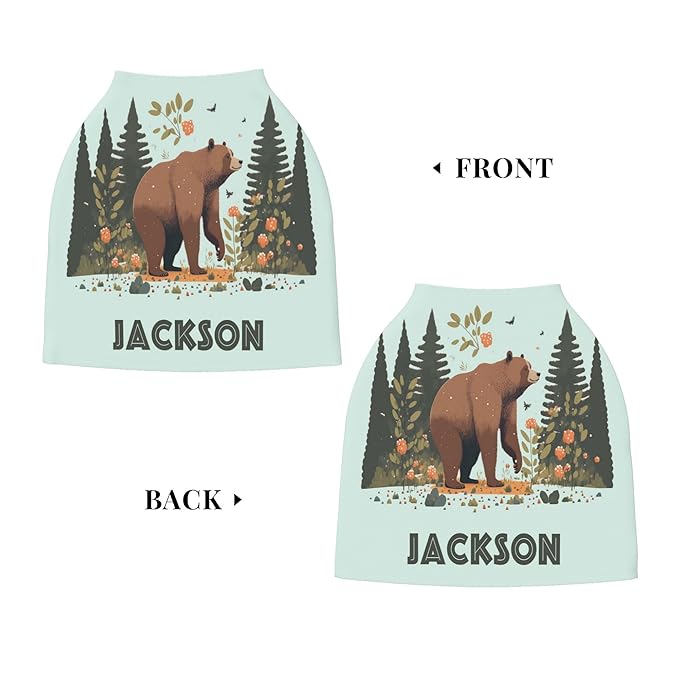 Personalized Bear Baby Car Seat Cover with Name,Multi-Use Canopy for Nursing, Strollers,Shopping Carts,Customized Breastfeeding Cover, Full Privacy,Infant Stroller Cover