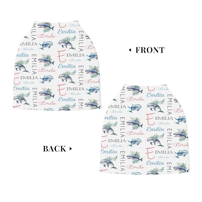 Personalized Baby Car Seat Cover with Name Stroller Canopy Custom Whale Carseat Cover Newborn Baby Boy Girl Nursing Cover for Moms First Birthday Gift