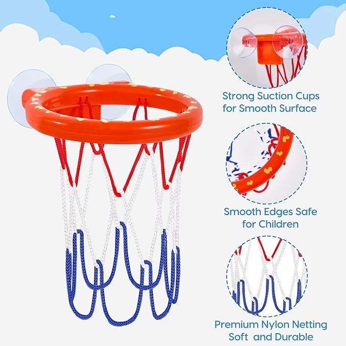 Bath Toys, Bathtub Basketball Hoop for Kids Toddlers, Bath Shower Toys for Kids, Strong Suction Cup Basketball Hoop & 3 Soft No-Hole Balls Set for Toddlers, Boys and Girls