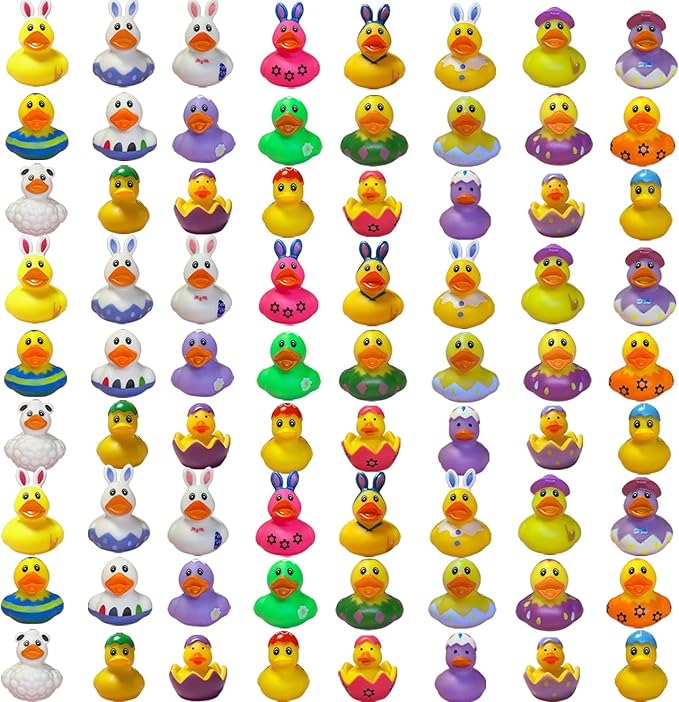 72PCS Easter Rubber Ducks Bulk Rubber Ducks for Jeeps Easter Bunny Ducks Basket Stuffers Easter Bulk for Kids Baby Bath Toys Easter Party Favor