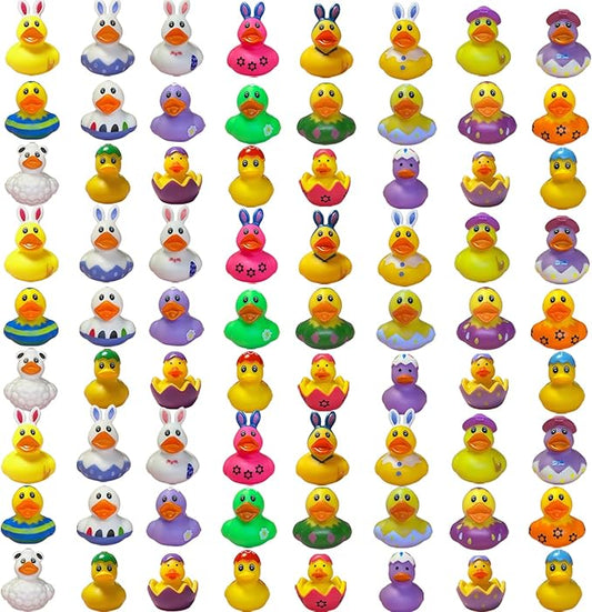 72PCS Easter Rubber Ducks Bulk Rubber Ducks for Jeeps Easter Bunny Ducks Basket Stuffers Easter Bulk for Kids Baby Bath Toys Easter Party Favor
