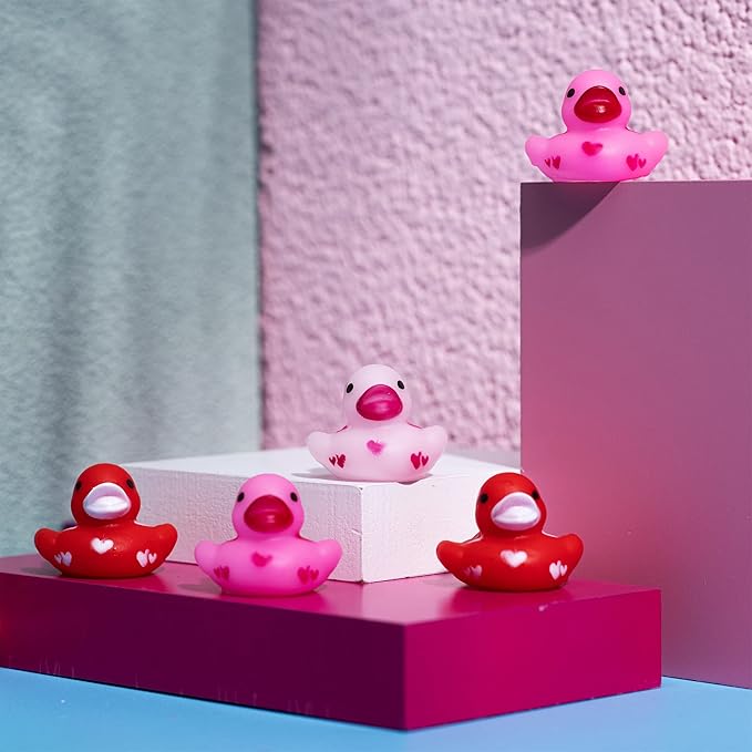 JOYIN 36 Pcs Valentine's Day Mini Rubber Duck With Gift Cards, 1.1 Inches Small Duckies With Card Tags, Bath Toys for Classroom Exchange Prizes, Party Favors
