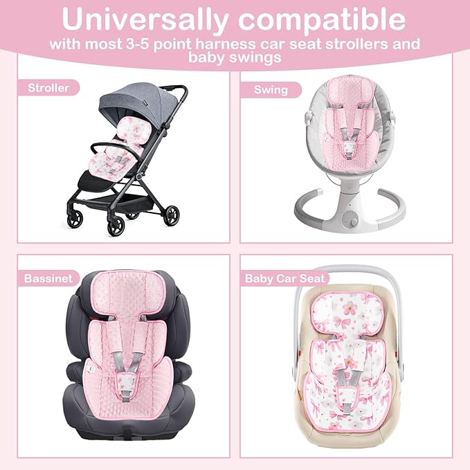 Hooyax Infant Car Seat Insert with Ultra-Thick Head Support - Universal 3-in-1 Baby Car Seat Cushion Set, Dual-Sided Newborn Carseat Insert for Carseat, Stroller, Bouncer, Swing(Bow)