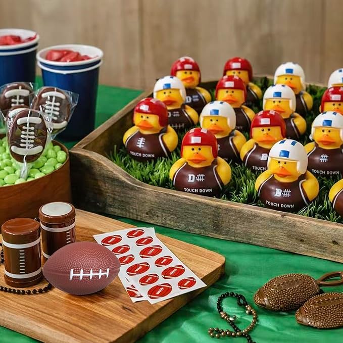 GIFTEXPRESS 24 Pack Football Rubber Duckies, 2 Inch Mini Sports Theme Ducks with Helmets, Assorted Styles, Touchdown Bath Toys for Game Day, Football Party Favors, Classroom Prizes