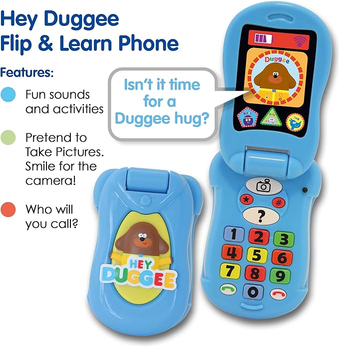 Hey Duggee HD20 Flip & Learn Toy Phone for Kids-Helps Child Development, Learning, Problem Solving, Communication, Hand-Eye Coordination and Motor Skills, 18+ Months, Light Beige