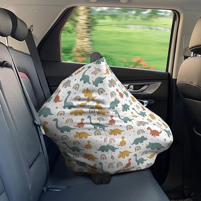 Dinosaurs and Rainbows Baby Car Seat Covers Carseat Canopy Soft Infant Stroller Cover Nursing Breastfeeding Covers for Girls Boys Newborn