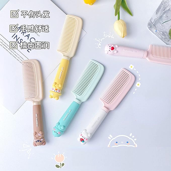 Finest-Teeth Children's Hair Comb & Brush Set for Newborns to Infant Girls with Long Teeth for Cleaning & Massage