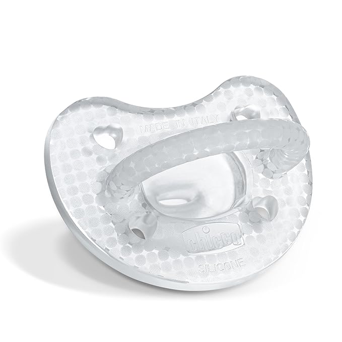 Chicco PhysioForma Luxe Orthodontic Pacifier for Babies 0-6 Months, One-Piece 100% Soft Silicone, Supports Breathing, Textured Shield & Handle, Included Sterilizing Case, BPA Free, 2-Pack, Crystal
