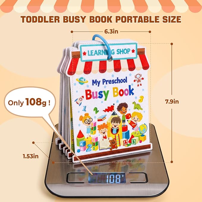 Activity Books for toddlers 1-3, Montessori Felt Busy Book for Toddlers, Educational Sensory Toys for Baby 1+, Preschool Learning Busy Board, Color Sorting Toys for Boys and Girls Birthday Gifts
