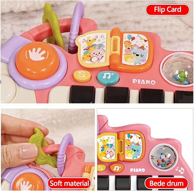 Baby Musical Piano Toys for Toddler 3 4 5, Busy Board with Music & Light, Birthday Toy for Infant Toddler 3 Years and Older Boy Girl Gifts (Pink-Hedgehog)