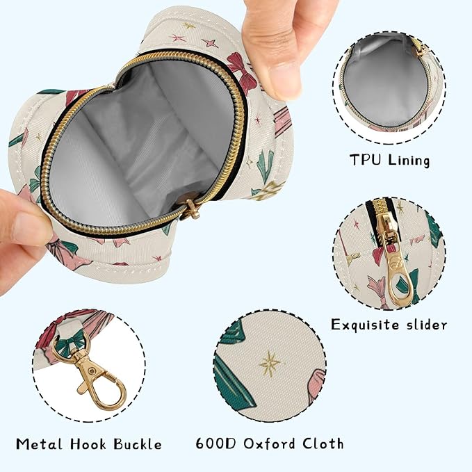 Pacifier Holder with Clip Pacifier Case for Diaper Bag Round Baby Pacifier Pouch Box Bag Portable Bows and Stars Beige