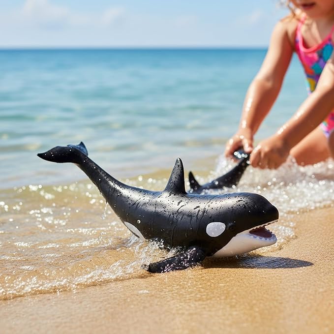 Gemini&Genius Shark Killer Whale Action Figure, Sea Animal Orca Blackfish, Soft Rubber Ocean Shark - 16 Inches Length - Great for Kids Bath Swimming, Beach Toys, Perfect Cake Toppers
