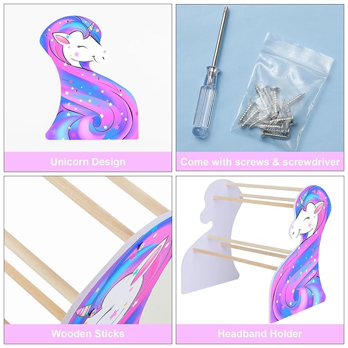 FIOBEE Girls Headband Holder Organizer Unicorn Headband Storage Hair Accessories Organizer Hairband Display Stand Home Room Decors for Kids