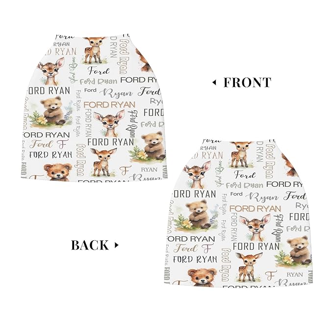 Personalized Baby Car Seat Covers for Babies, Custom Woodland Nursing Breastfeeding Carseat Canopy with Name, Infant Stroller Covers for Newborn Girls Boys, Breathable Carseat Cover