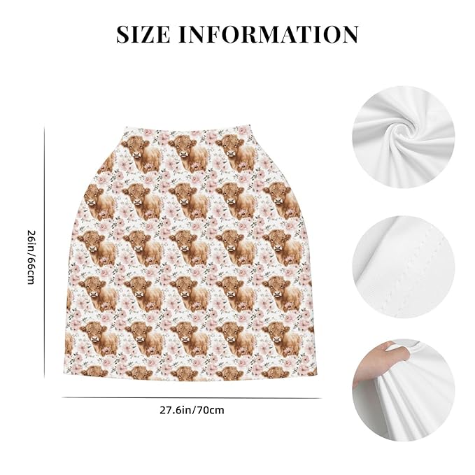 Highland Cow Baby Car Seat Covers Canopy Covers Baby Multi-Use Car Seat Canopy Carrier Cover, Breathable Breastfeeding Cover Boys & Girls
