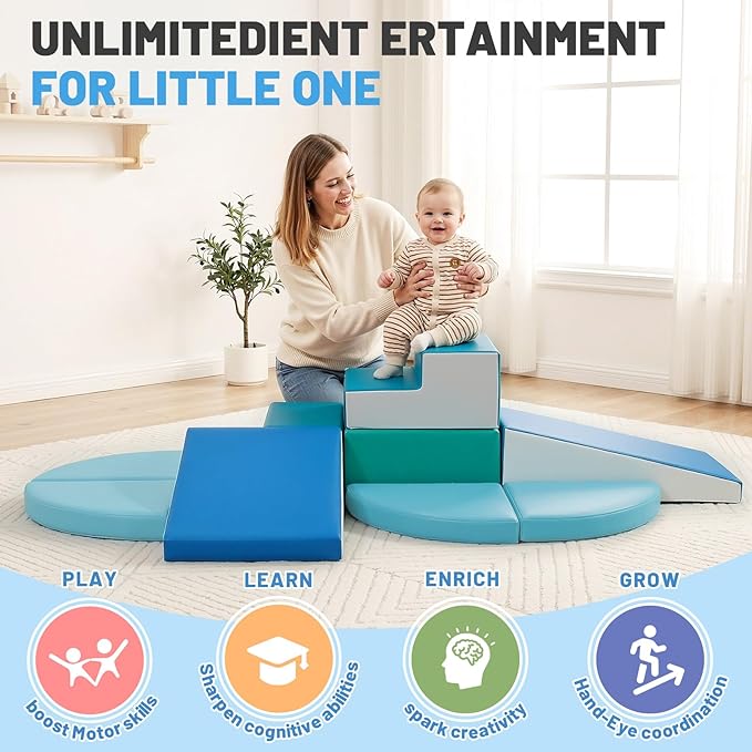 TODIBY 9-Piece Climbing Toys for Toddlers: Soft PU Leather Foam Blocks - Baby Climb and Crawl Activity Blocks - Kids Play Gym Equipment Indoor for Development(Modern)
