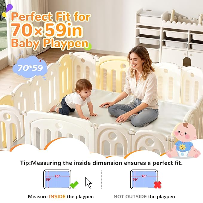 Baby Play Mat for Floor– 1.2" Thick, Foldable, Waterproof, 70×59 Playpen Mat, Non-Toxic, Easy to Clean, Thickened Foam Cushioned, Perfect for Tummy Time & Crawling, Babies & Toddlers