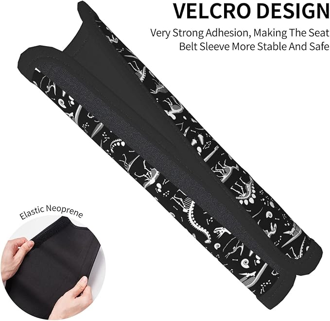 Black White Dinosaur Skeleton Seat Belt Cover Fits Cars Trucks SUV Sedans Air Permeability Car Seatbelt Strap Cover, Auto Interior Accessories Protector