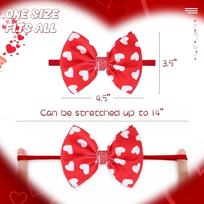 Baby Girl Bows Valentines Headbands Red Love Heart Hairbands 4.5'' Hair Bow Elastic Nylon Hairbands Hair Accessories for Newborn Infant Toddler 3Pcs