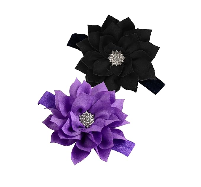 Purple Black Girl Baby Flower Headbands Rhinestone Flower Princess.(FD83) (Purple Black)
