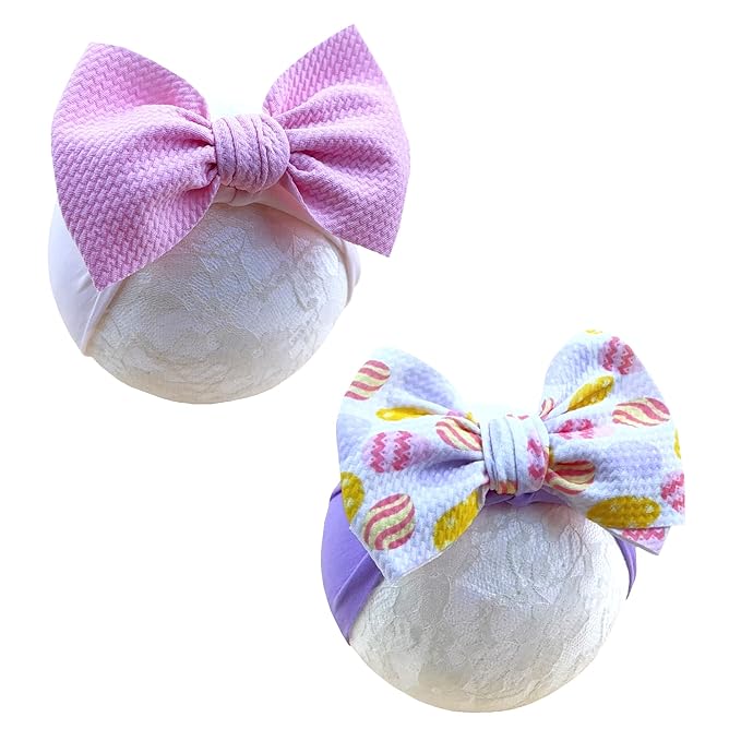 Easter Bunny Headband for Baby Girl, Turban Nylon Elastic Hair Band with Flower Bow, Newborn Infant Toddler Easter Hair Accessories (Y16, FZ)