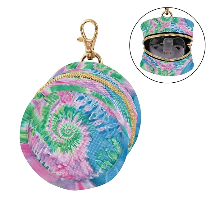 Pacifier Holder with Clip Pacifier Case for Diaper Bag Round Baby Pacifier Pouch Box Bag Portable Tie Dye Blue Green Pink