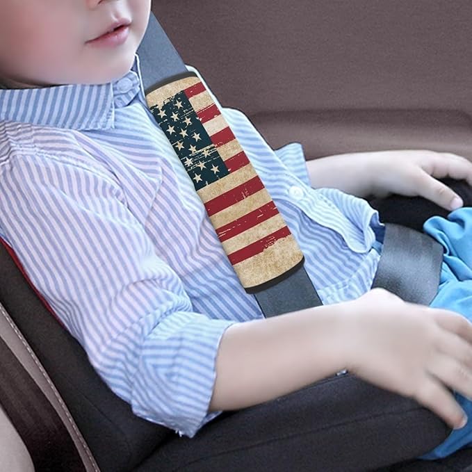 Biyejit Baby Strap Cover, Stroller Strap Cover, Vintage American Flag Car Seat Strap Covers 2 Pack, Car Seat Straps Shoulder Pads, Protect Neck and Shoulder for Baby Toddler Infant Boy Girl