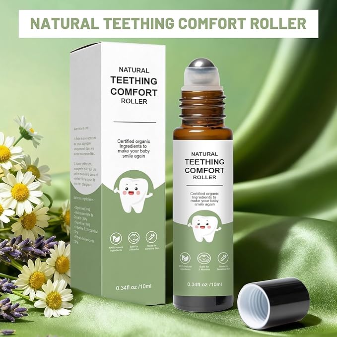 Teething Roller, Teething Oil Roller with Chamomile & Rose Oil, Gentle Roll-On Formula, Easy to Use, Portable Daily Care, 2 Pack