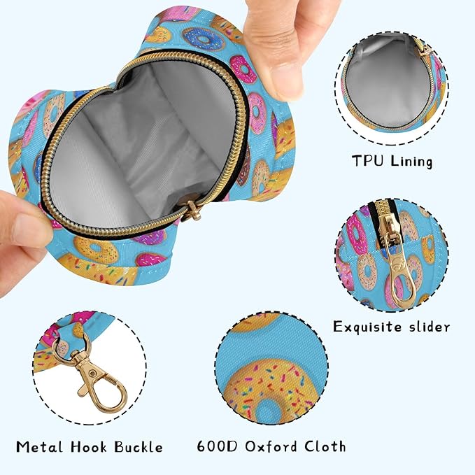 Pacifier Holder with Clip Pacifier Case for Diaper Bag Round Baby Pacifier Pouch Box Bag Portable Colorful Cartoon Donuts
