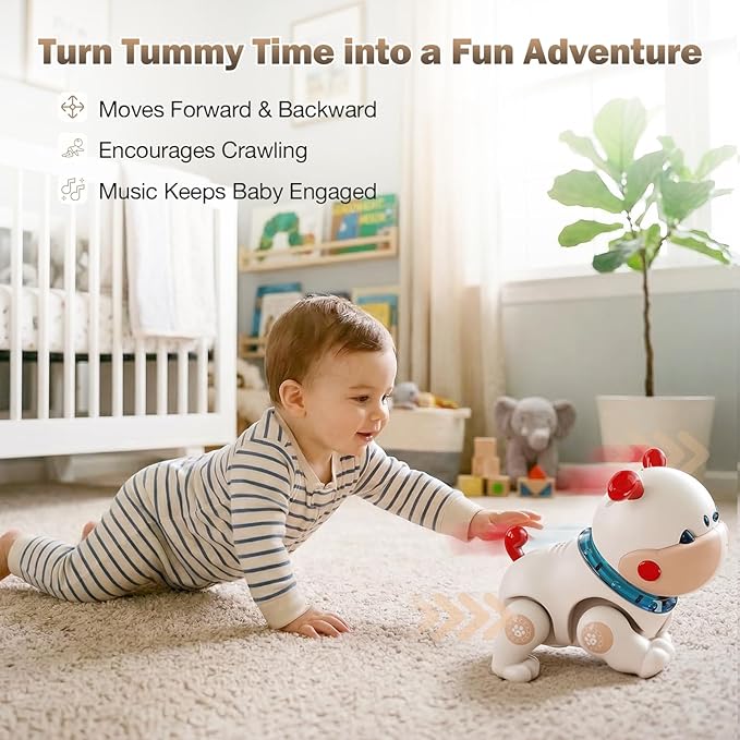 Baby Toys for 6-12 Months: Musical Crawling Dog Toy with Dancing, Recording & Lights, First Birthday Gift for Boys & Girls, Tummy Time Sensory Toy for Toddlers 1-3