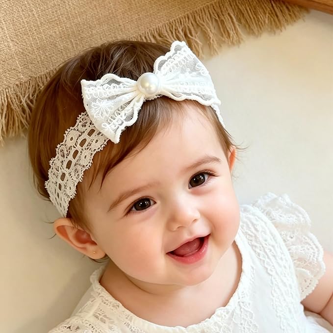 Baby Girls Cute Lace Bow Headband Soft Cotton Elastic Hair Accessories for Toddlers Newborns Ideal for Birthdays Baby Shower Photoshoots Special Occasions