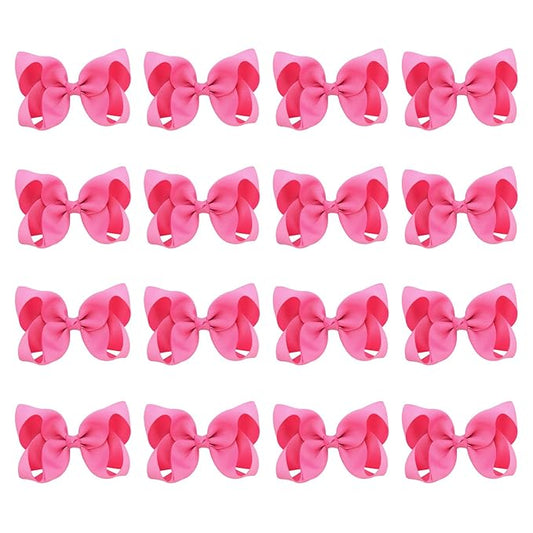 DEEKA 16 PCS 4" Hand-made Hair Bow Grosgrain Ribbon Solid Color Hair Bow Alligator Clips Hair Accessories for Little Teen Toddler Girls -Hot Pink