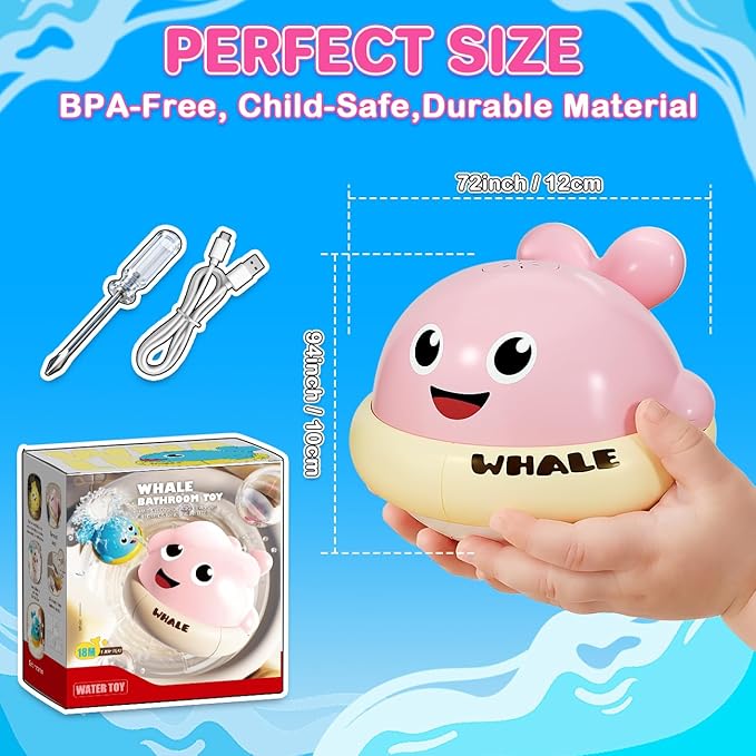 Rechargeable Glowing Whale, Water Sprinkler Bath Toy, Multi-Color Changing Lights & Sprayer for Toddlers 1-3, Outdoor Pool Bathtub Toys Baby Kids, Birthday Gift Boys Girls Age 1 2 3 Year Old