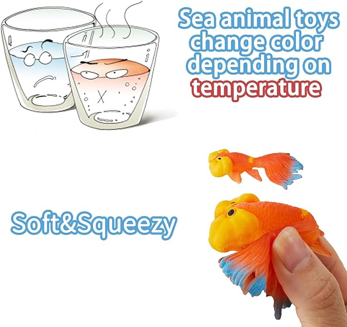 Color Changing Water Table Toys, Mold Free Bath Toys, Squishy Mini Fish Sea Animals Toys for Kids, for Pool, Bathroom, Ocean Party Decorations, Class Rewards, Christmas,Easter