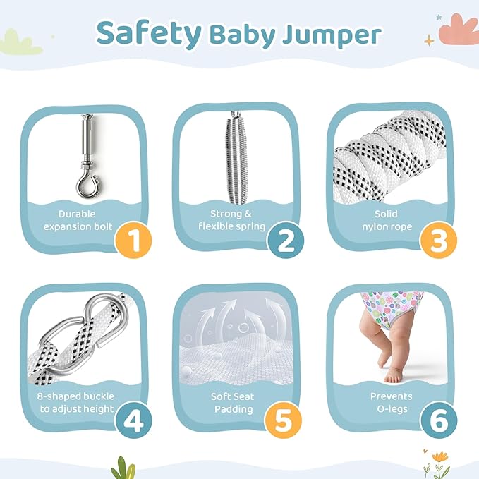 Slevoo Baby Jumper, with Ceiling Hook, Quick-Entry and Space-Saving Portable Infant Jumper for Small Spaces, Joyful Bubbles