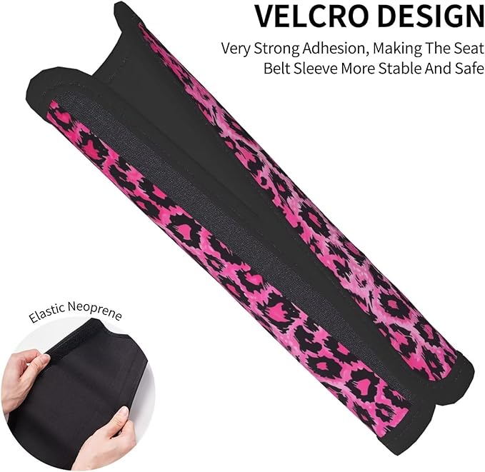 Car Seat Belt Pad Pink Leopard 2 Pack Soft Seat Belt Cover for Shoulder Pad Protector Cheetahs Animal Car Accessories Seat Belt Cushion Cheetah Animal Girly Cute Safety Strap Cover